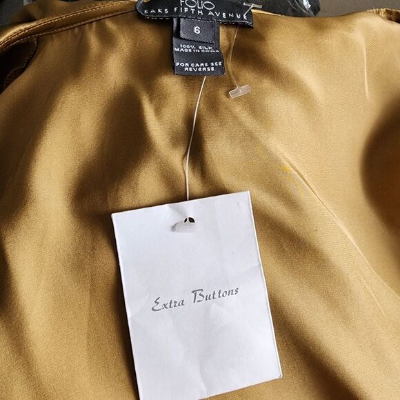 New Folio Saks Fifth Avenue Gold Silk Wrap Blouse 6 - Picture 7 of 9